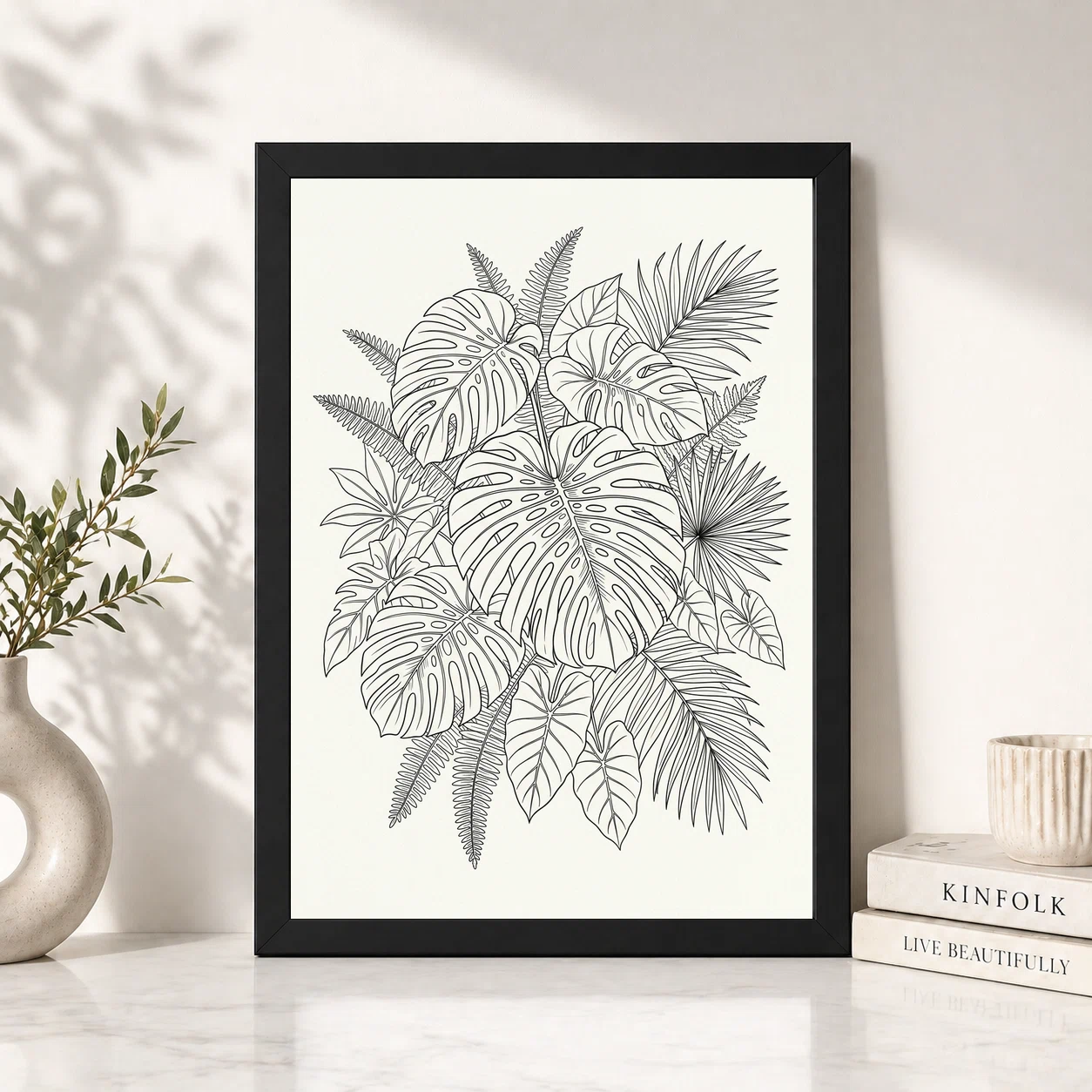 Line Art Botanical Jungle Monstera Tropical Interior Art Photo Frame, view 2