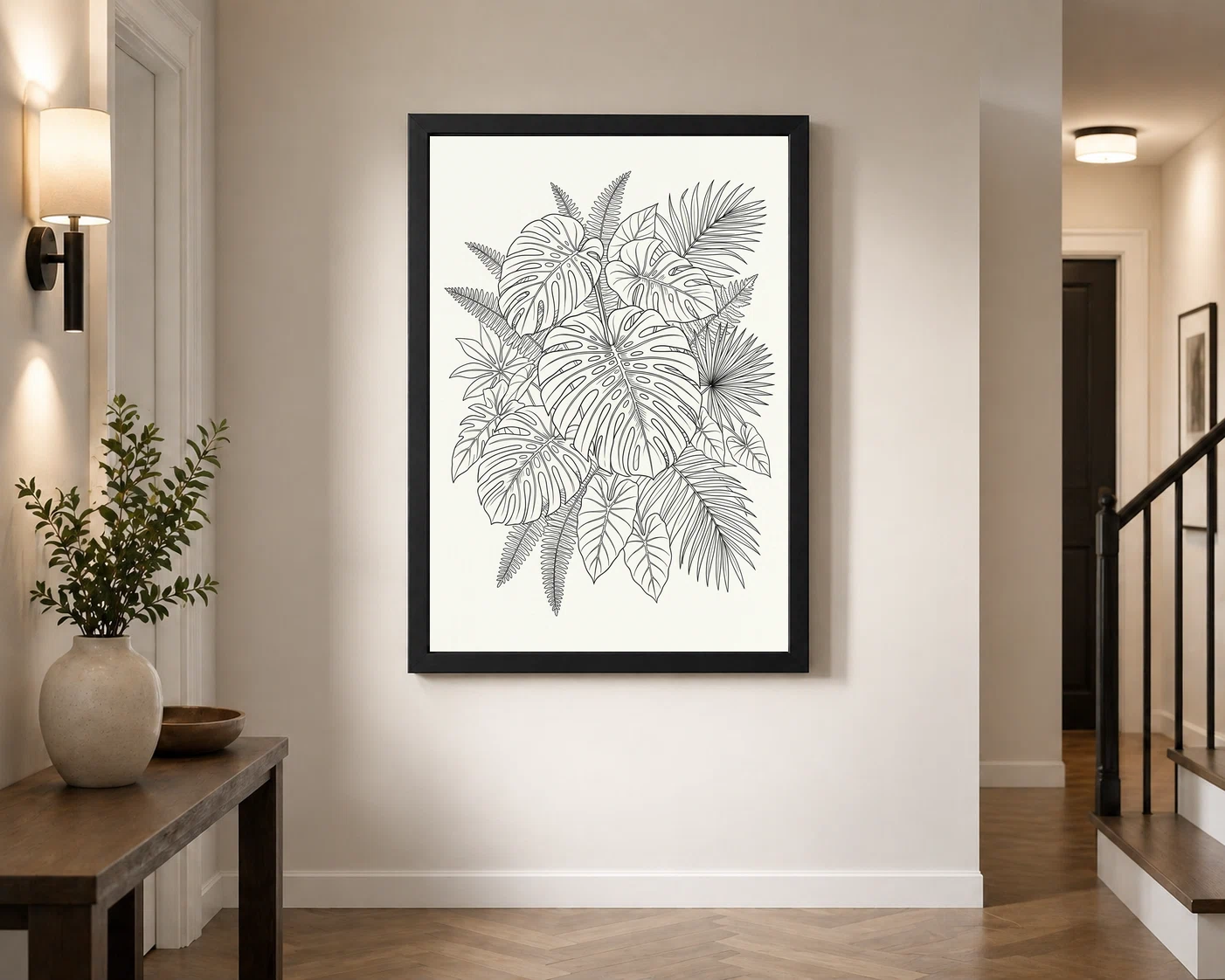 Line Art Botanical Jungle Monstera Tropical Interior Art Photo Frame, view 3