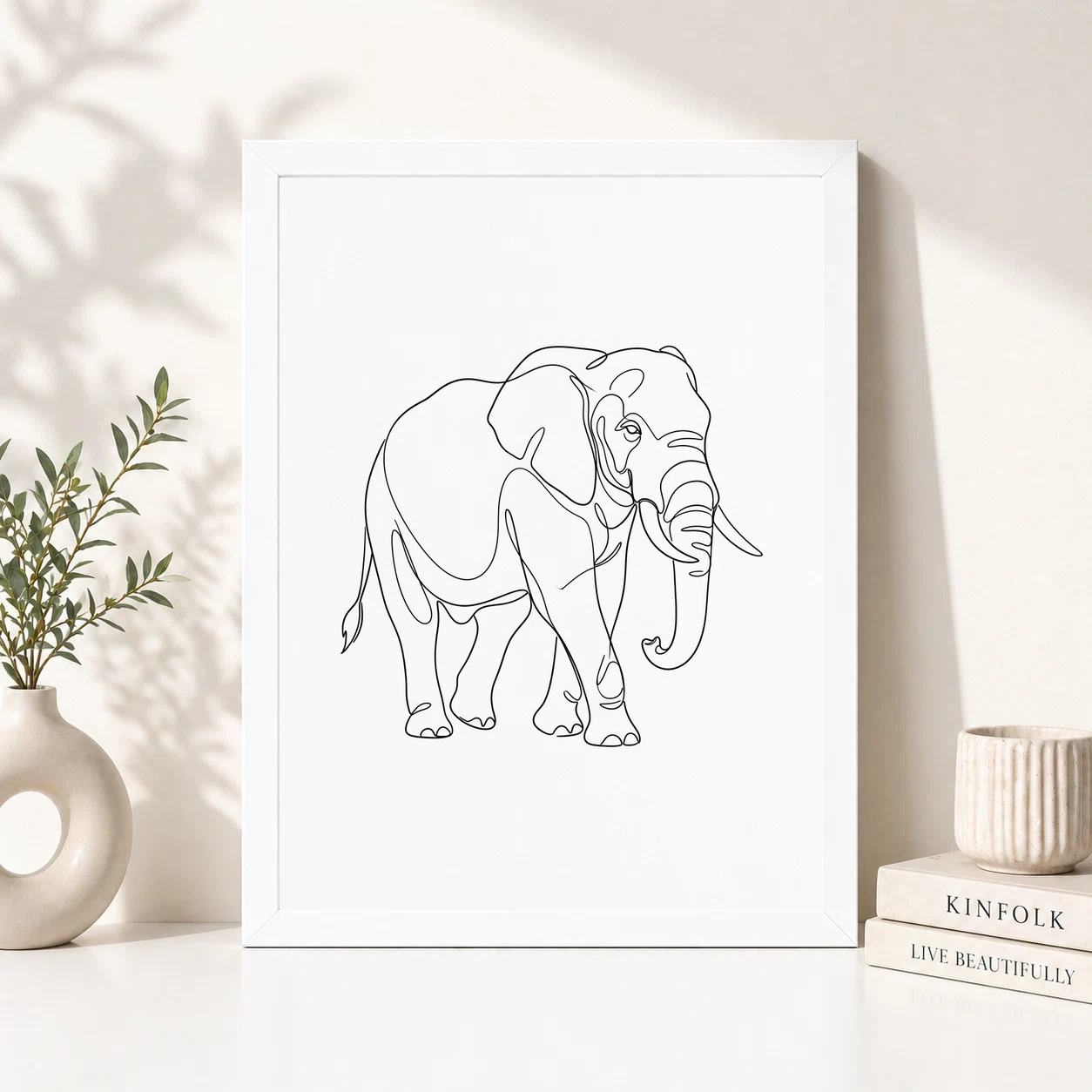 Line Art Bull Elephant Single Continuous Line Modern Art Photo Frame, view 2