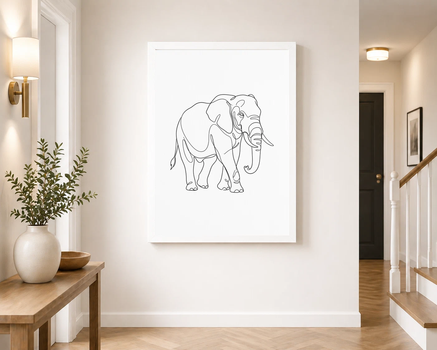 Line Art Bull Elephant Single Continuous Line Modern Art Photo Frame, view 4
