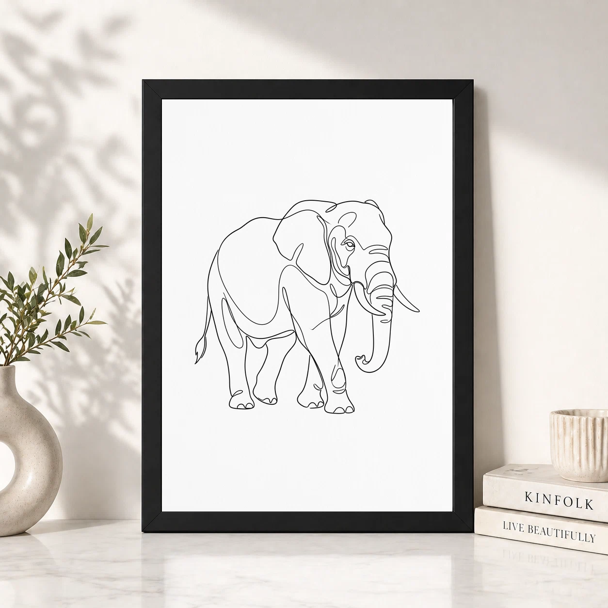 Line Art Bull Elephant Single Continuous Line Modern Art Photo Frame, view 6