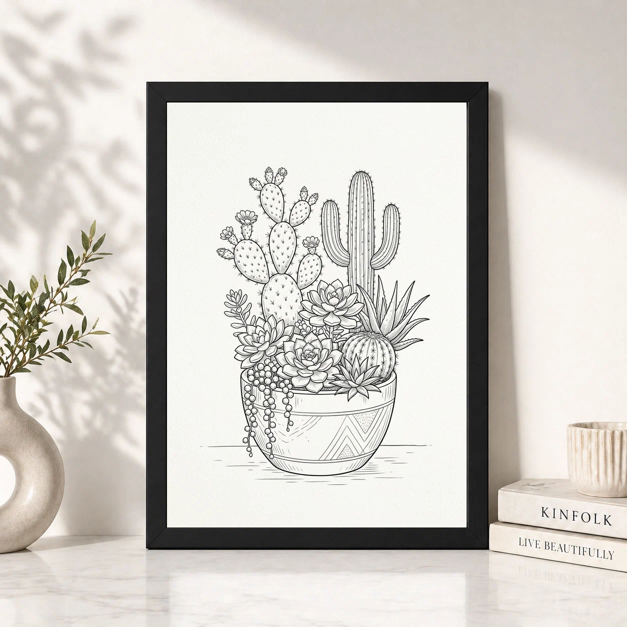 Line Art Cactus Succulent Trendy Botanical Fine Lines Art Photo Frame, view 2