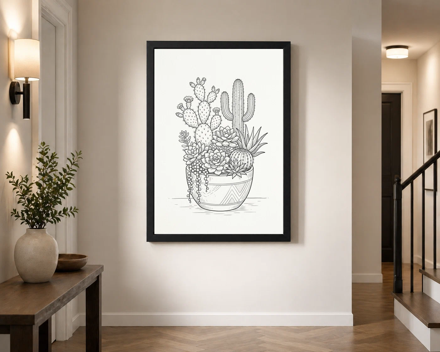 Line Art Cactus Succulent Trendy Botanical Fine Lines Art Photo Frame, view 3