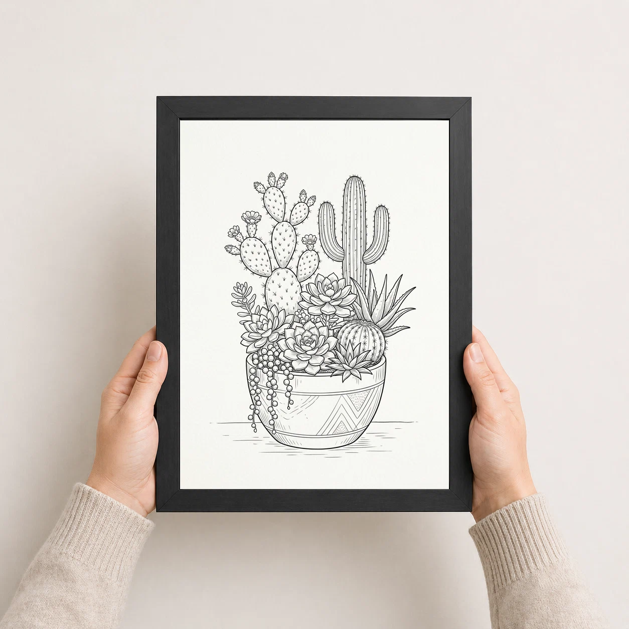 Line Art Cactus Succulent Trendy Botanical Fine Lines Art Photo Frame, view 4