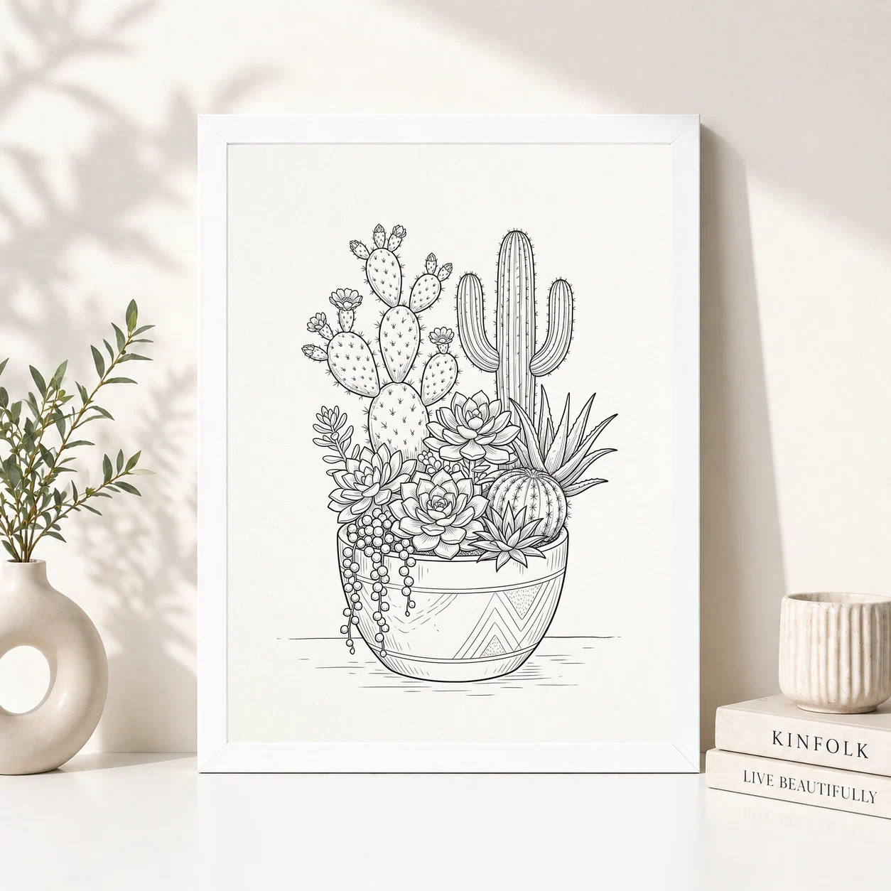 Line Art Cactus Succulent Trendy Botanical Fine Lines Art Photo Frame, view 5