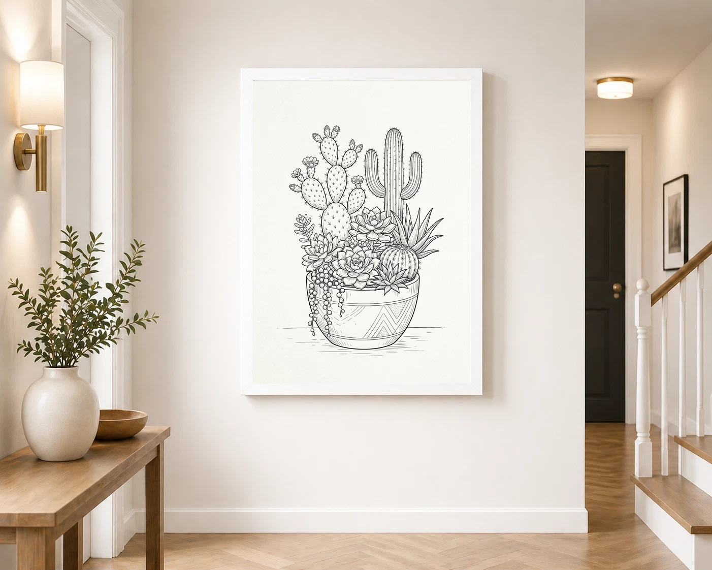 Line Art Cactus Succulent Trendy Botanical Fine Lines Art Photo Frame, view 7