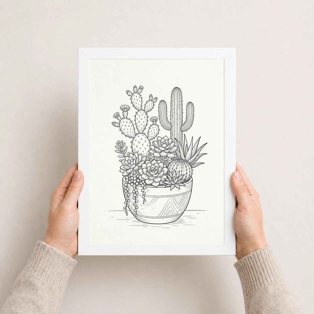 Line Art Cactus Succulent Trendy Botanical Fine Lines Art Photo Frame, view 8
