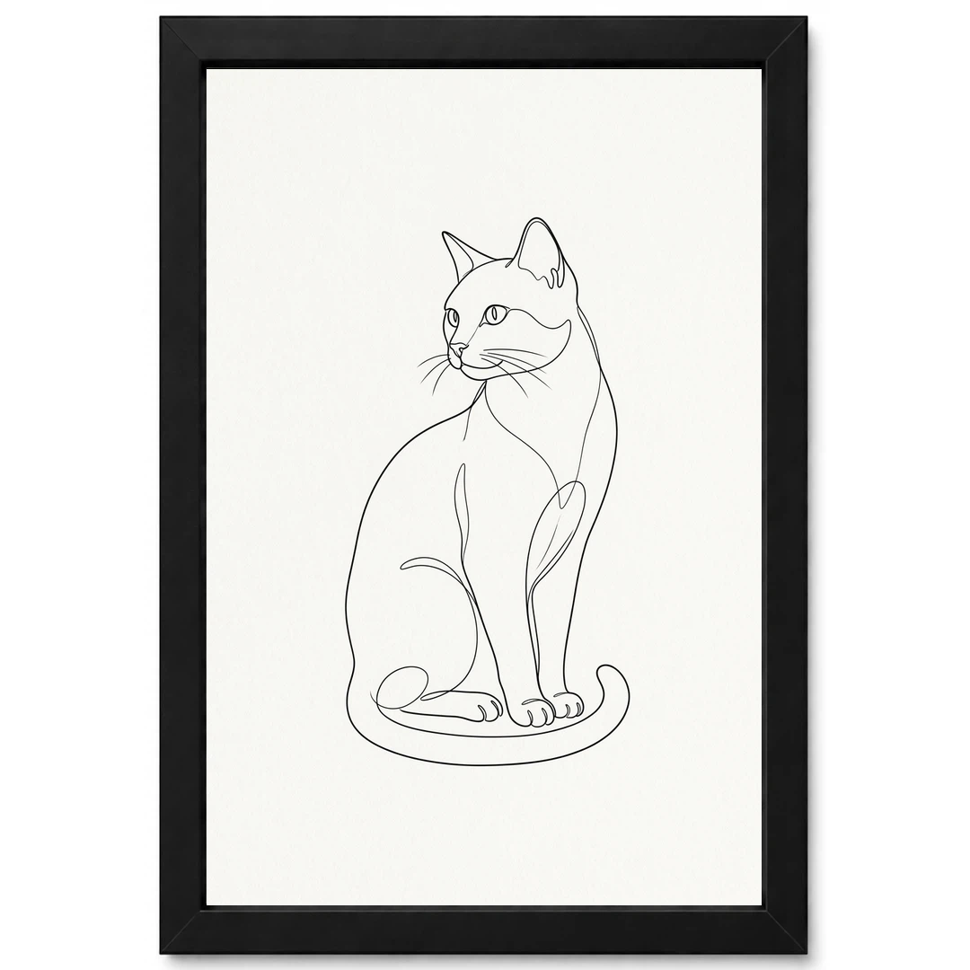 Line Art Cat Elegant Pose Minimal Fine Line Contemporary Art Photo Frame