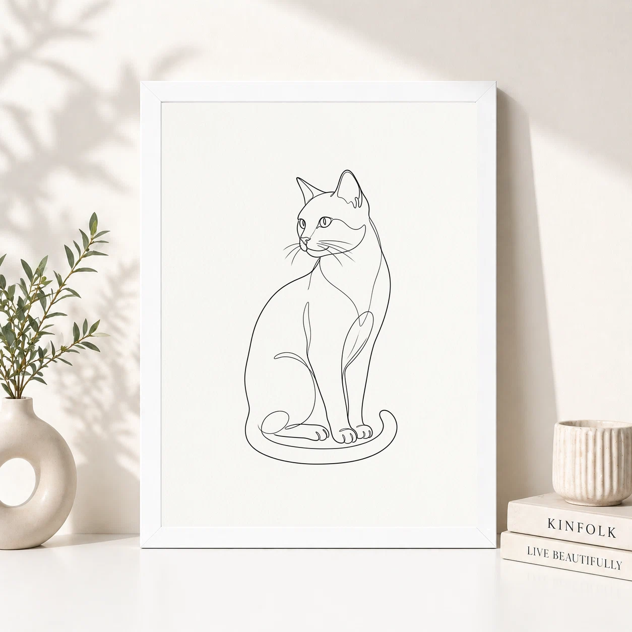 Line Art Cat Elegant Pose Minimal Fine Line Contemporary Art Photo Frame, view 2