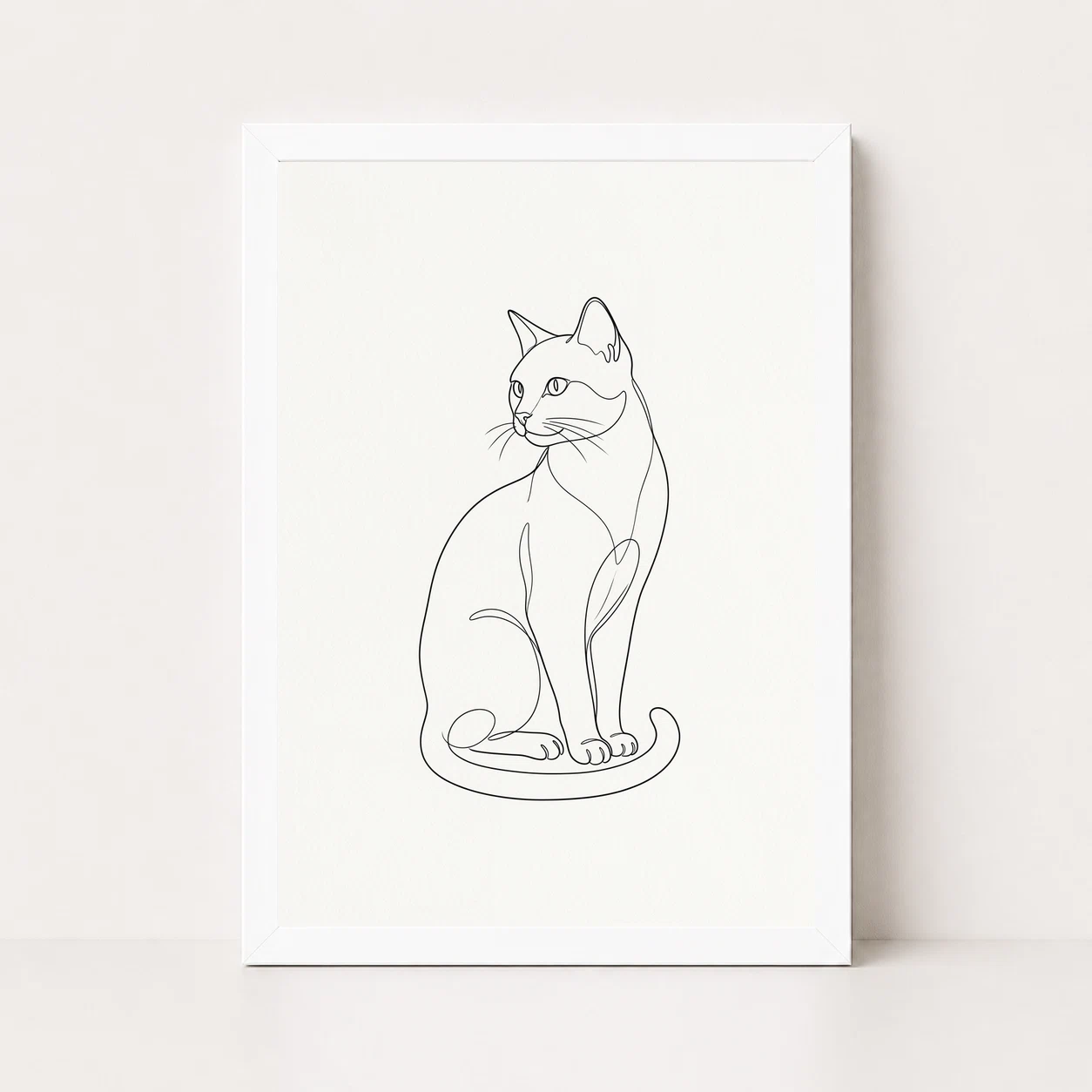 Line Art Cat Elegant Pose Minimal Fine Line Contemporary Art Photo Frame, view 3