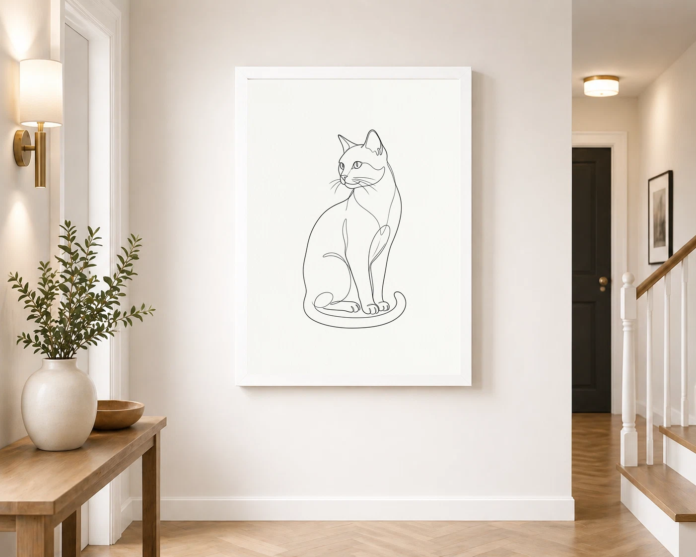 Line Art Cat Elegant Pose Minimal Fine Line Contemporary Art Photo Frame, view 4