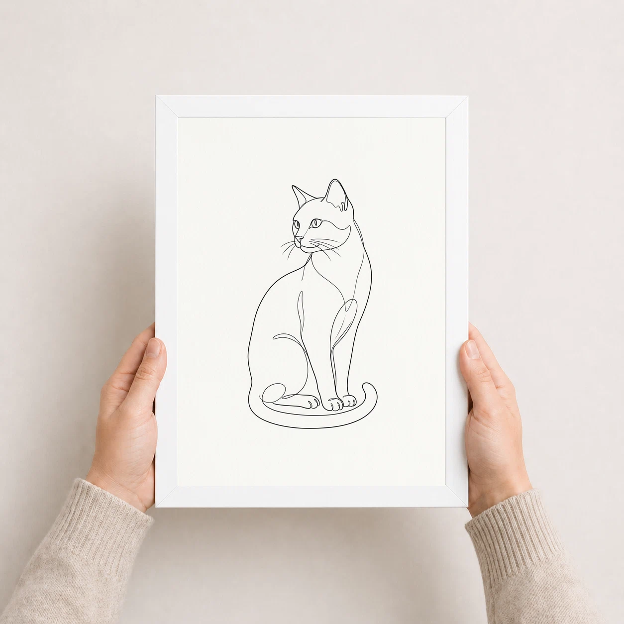 Line Art Cat Elegant Pose Minimal Fine Line Contemporary Art Photo Frame, view 5