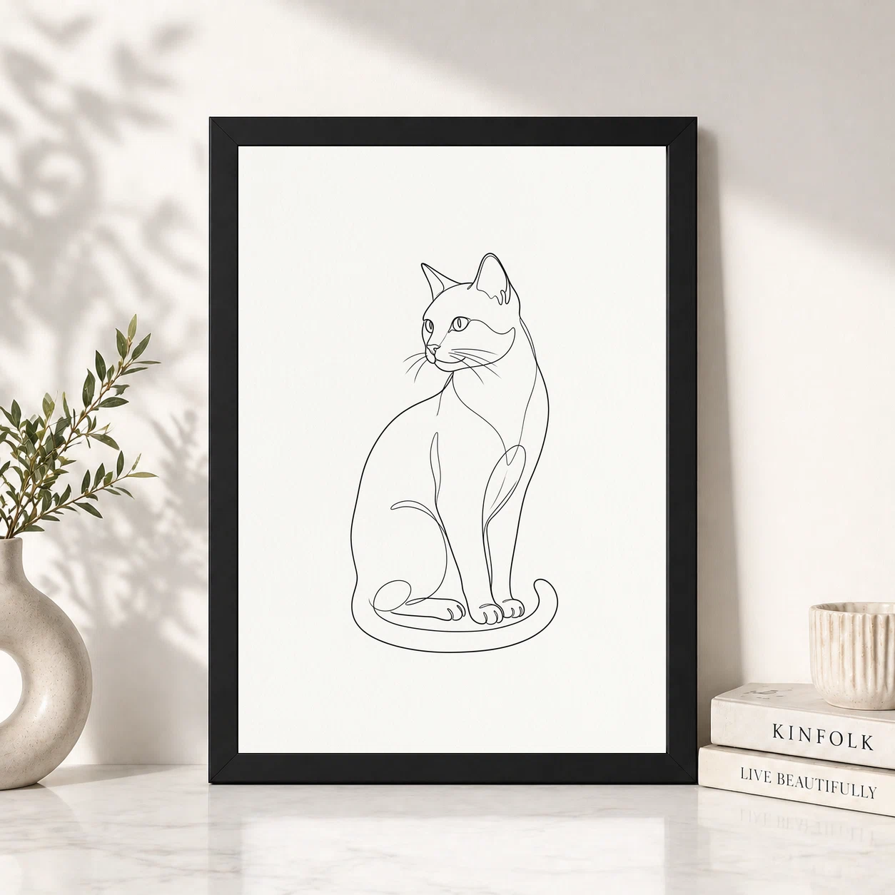 Line Art Cat Elegant Pose Minimal Fine Line Contemporary Art Photo Frame, view 6