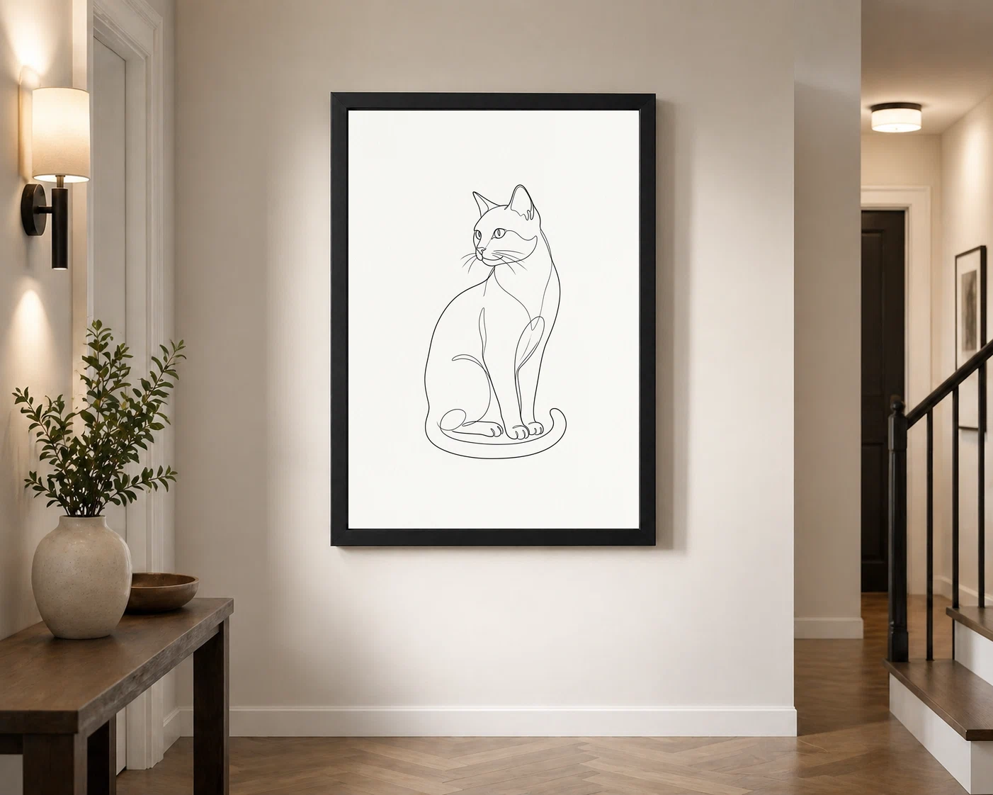 Line Art Cat Elegant Pose Minimal Fine Line Contemporary Art Photo Frame, view 7