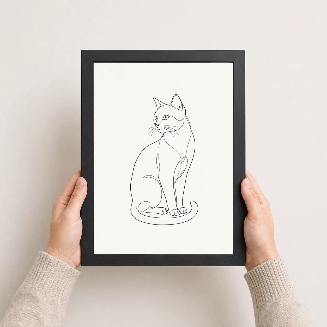 Line Art Cat Elegant Pose Minimal Fine Line Contemporary Art Photo Frame, view 8