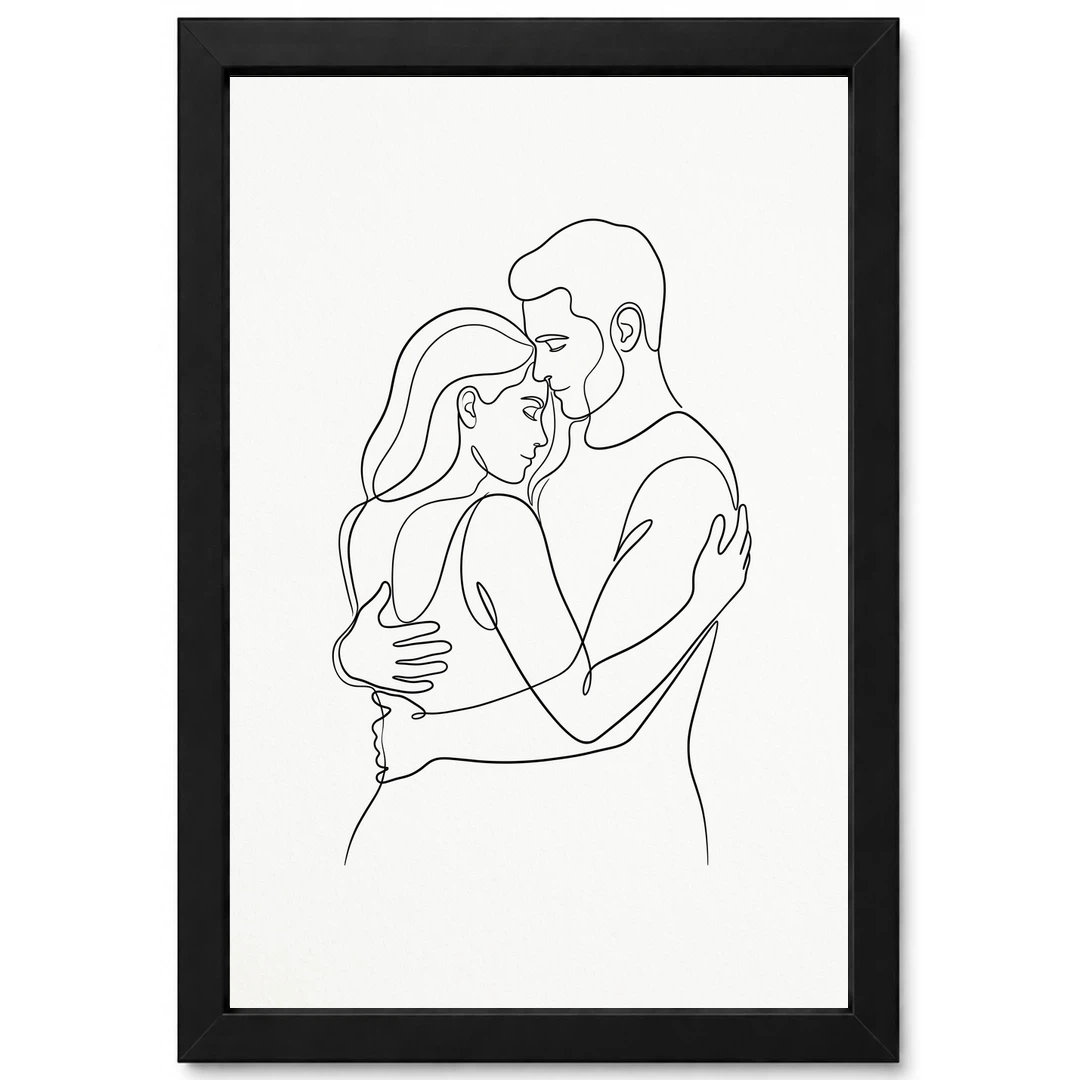 Line Art Couple Romantic Embrace Single Line Love Art Photo Frame