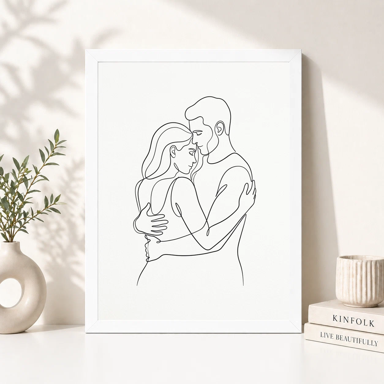 Line Art Couple Romantic Embrace Single Line Love Art Photo Frame, view 2