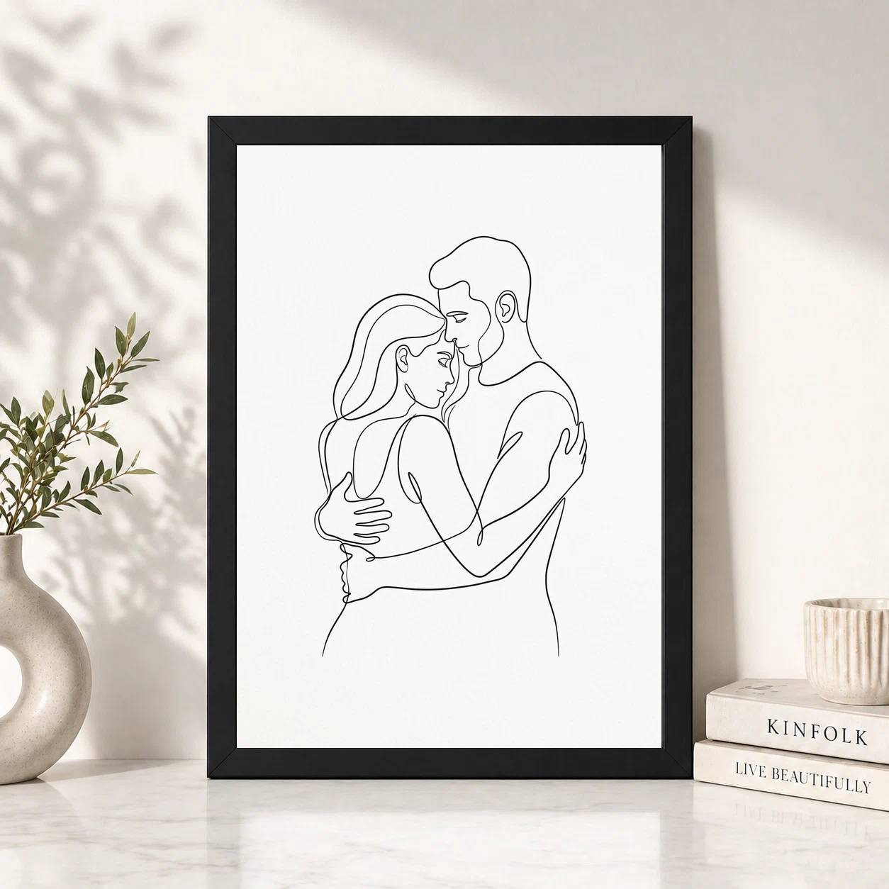 Line Art Couple Romantic Embrace Single Line Love Art Photo Frame, view 6