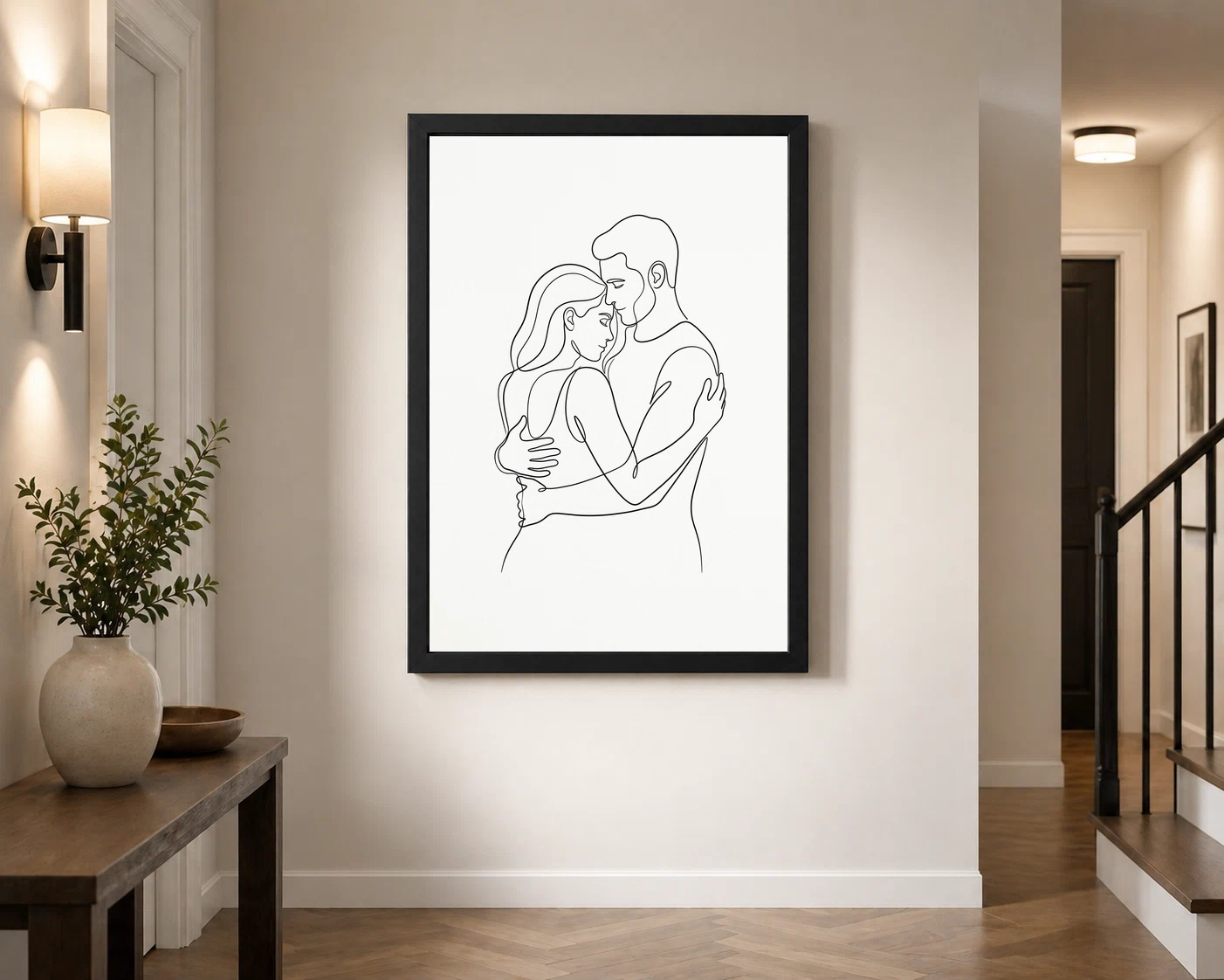 Line Art Couple Romantic Embrace Single Line Love Art Photo Frame, view 7