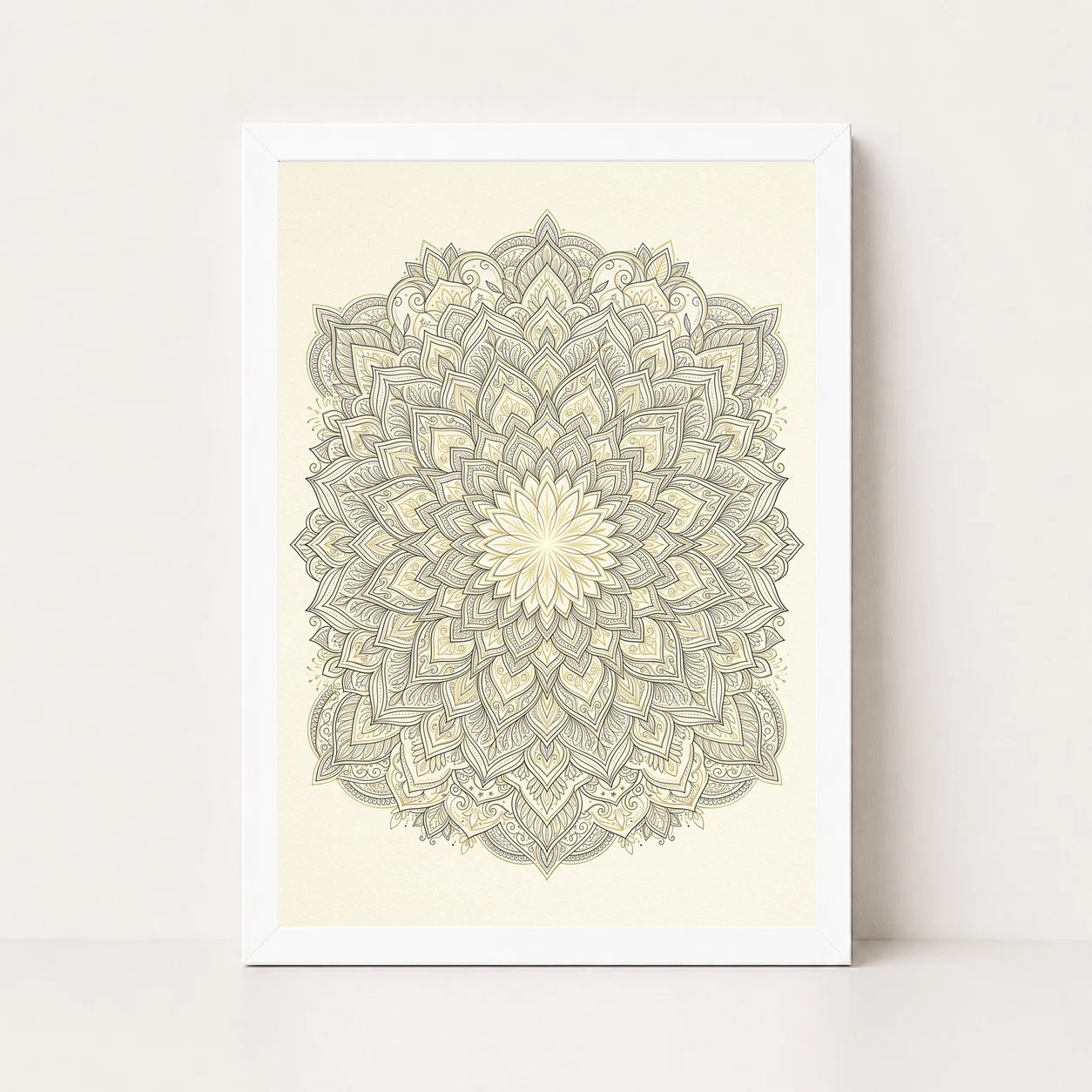 Line Art Geometric Floral Mandala Intricate Black Gold Cream Art Photo Frame, view 6
