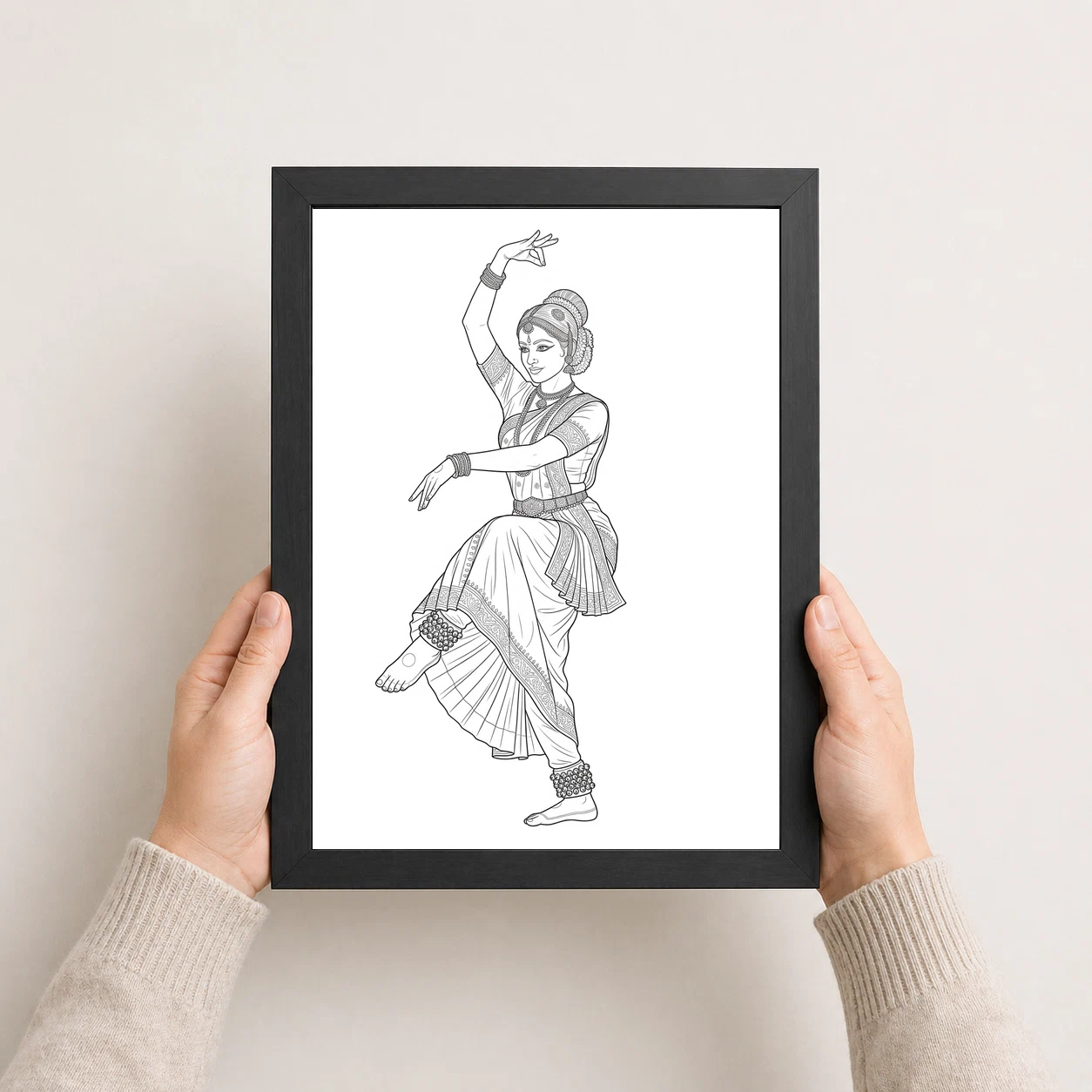 Line Art Indian Woman Ghungroo Dance Pose Fine Lines Art Photo Frame, view 4