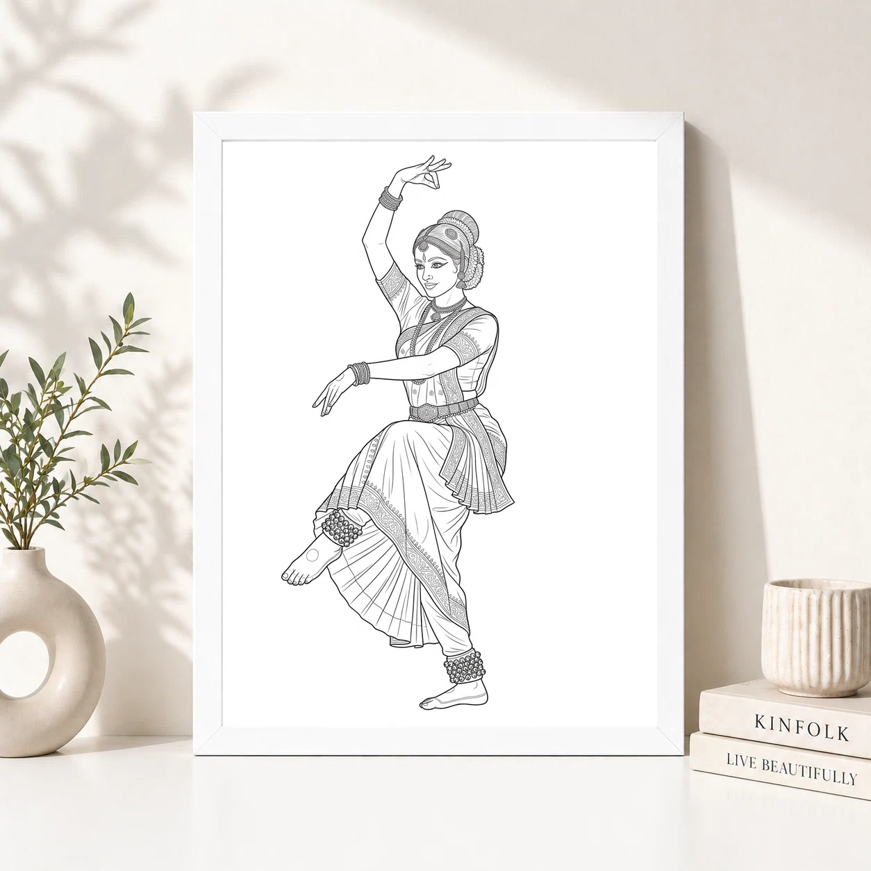 Line Art Indian Woman Ghungroo Dance Pose Fine Lines Art Photo Frame, view 5