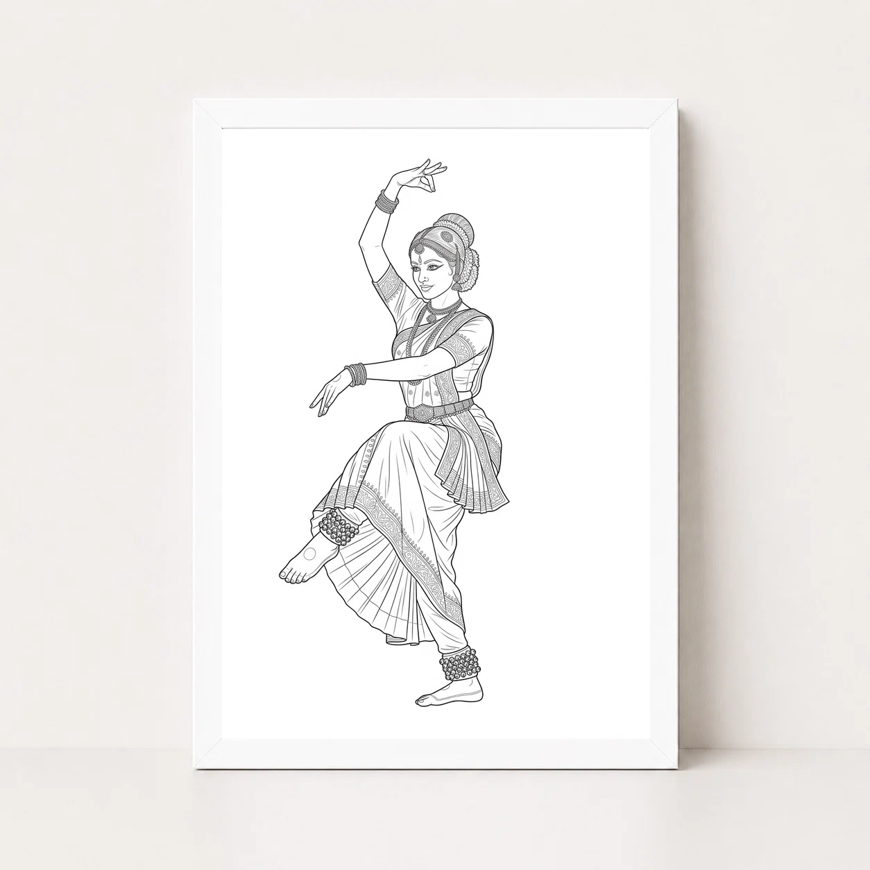 Line Art Indian Woman Ghungroo Dance Pose Fine Lines Art Photo Frame, view 6