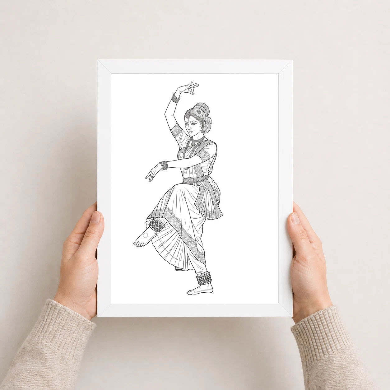 Line Art Indian Woman Ghungroo Dance Pose Fine Lines Art Photo Frame, view 8