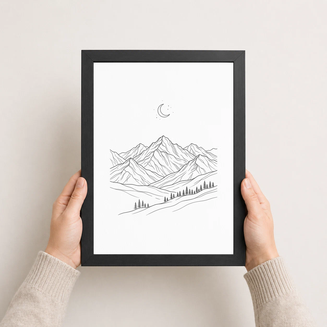 Line Art Mountains Moon Minimal Landscape Fine Line Art Photo Frame, view 4