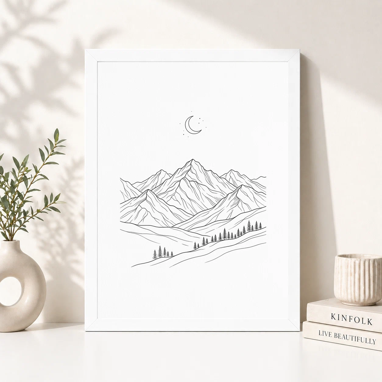 Line Art Mountains Moon Minimal Landscape Fine Line Art Photo Frame, view 5