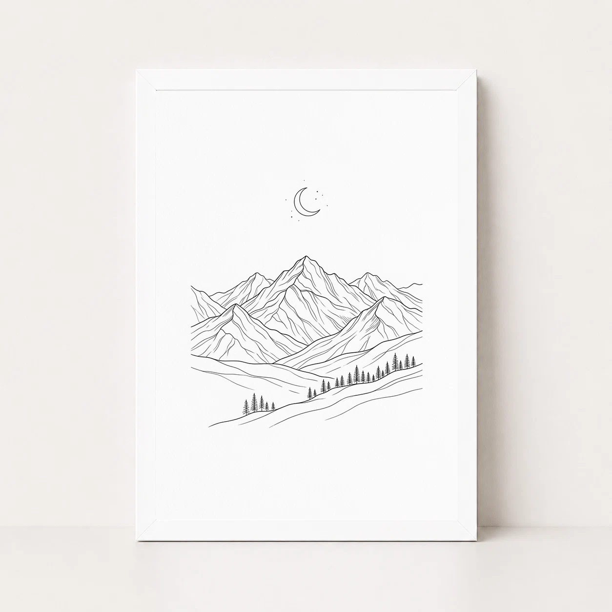 Line Art Mountains Moon Minimal Landscape Fine Line Art Photo Frame, view 6
