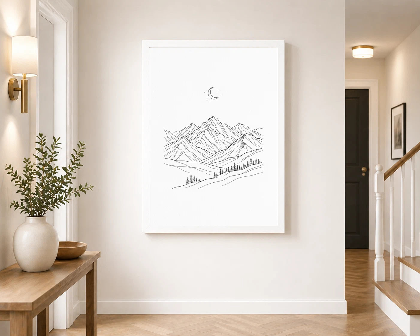 Line Art Mountains Moon Minimal Landscape Fine Line Art Photo Frame, view 7