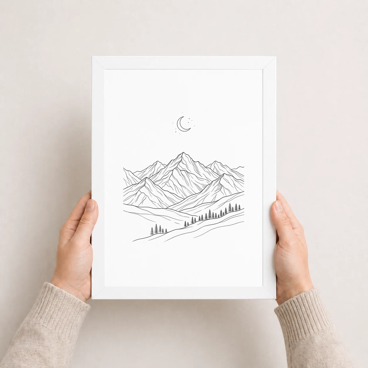 Line Art Mountains Moon Minimal Landscape Fine Line Art Photo Frame, view 8