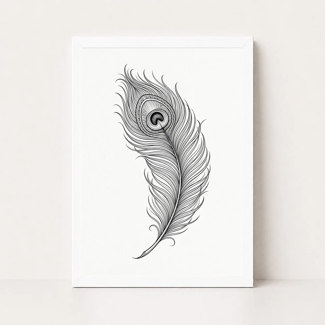 Line Art Peacock Feather Flowing Elegant Contemporary Art Photo Frame, view 3