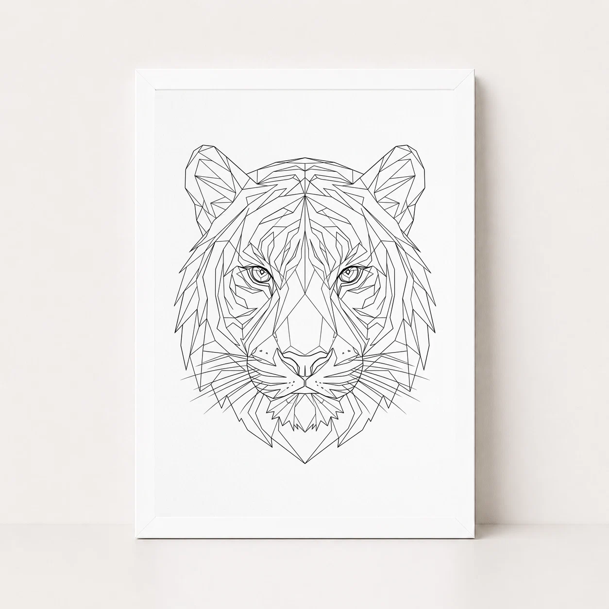 Line Art Tiger Face Geometric Fine Lines Premium Wall Art Photo Frame, view 6