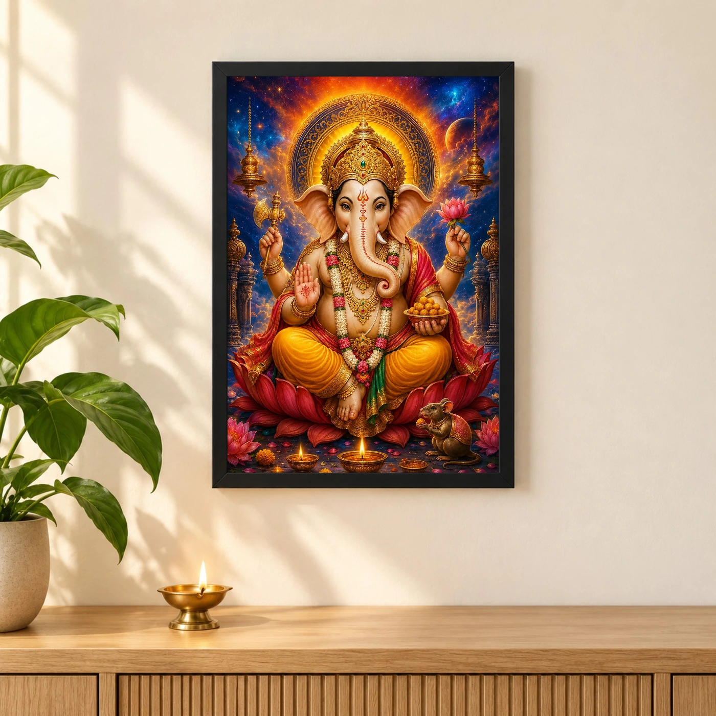 Lord Ganesha Cosmic Celestial Aura Photo Frame, view 3