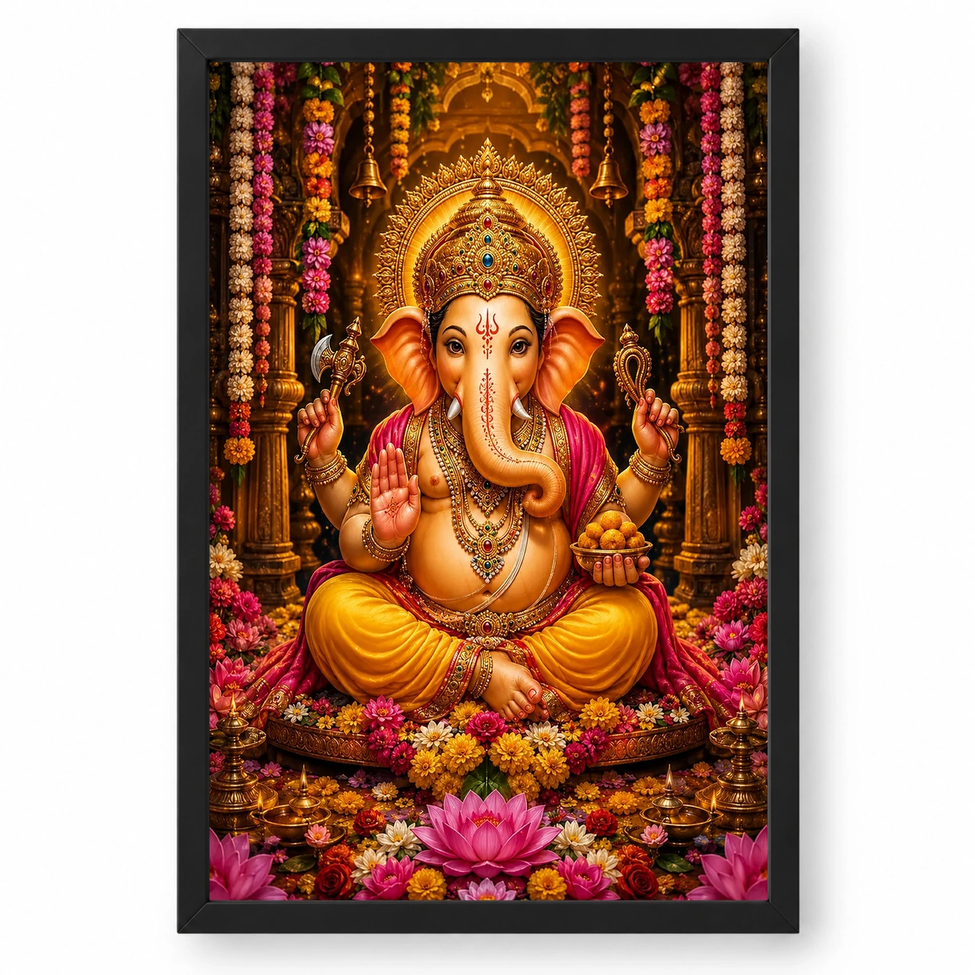 Lord Ganesha Grand Festival Flower Decoration Photo Frame