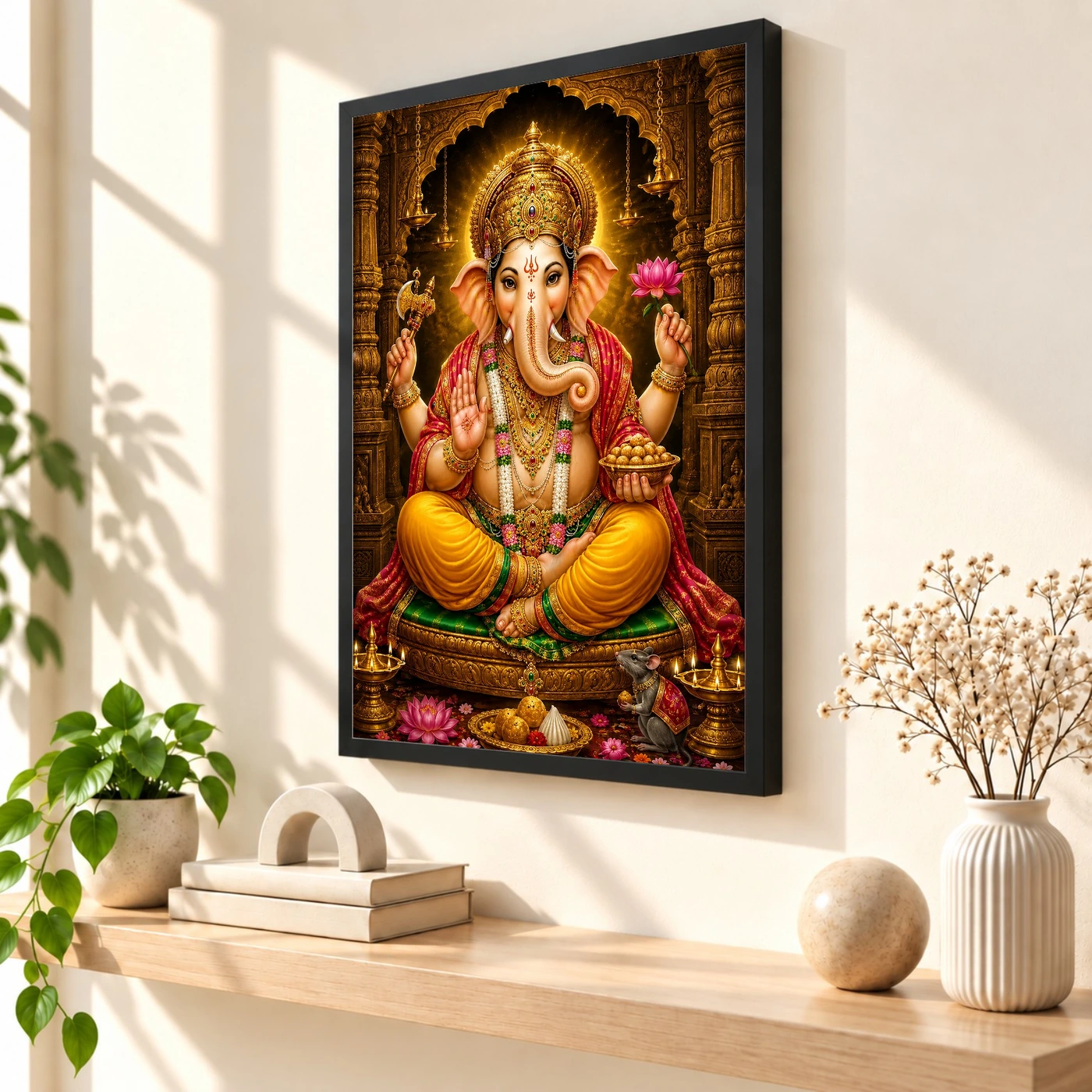 Lord Ganesha Heritage Temple Architecture Backdrop Photo Frame, view 2
