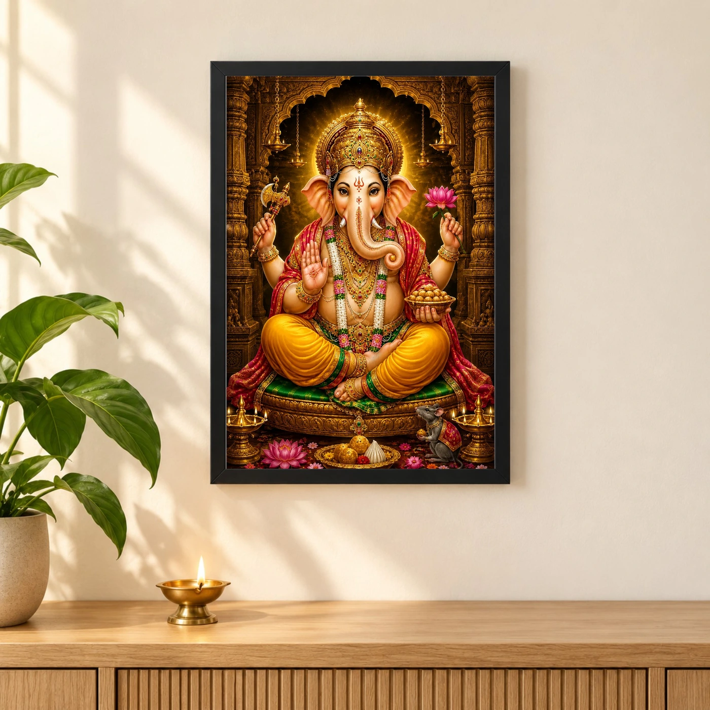 Lord Ganesha Heritage Temple Architecture Backdrop Photo Frame, view 3