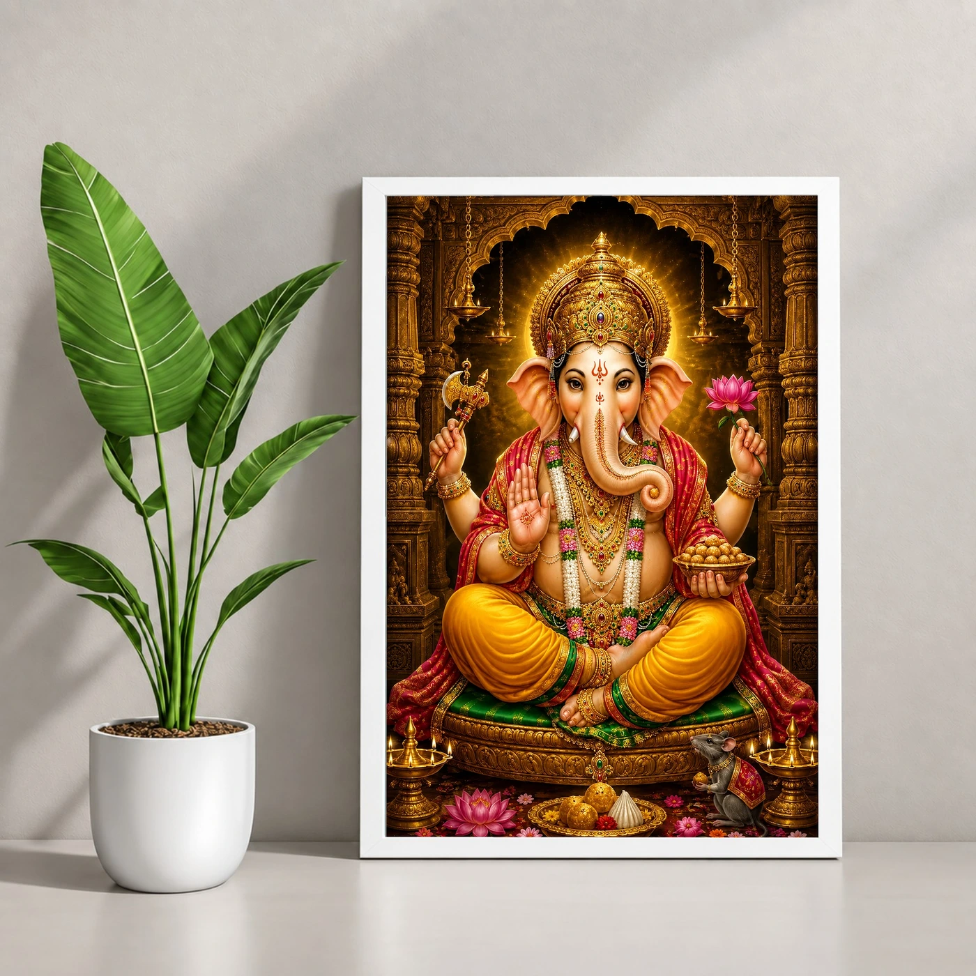 Lord Ganesha Heritage Temple Architecture Backdrop Photo Frame, view 4