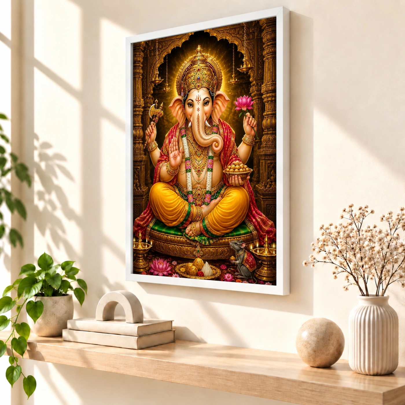 Lord Ganesha Heritage Temple Architecture Backdrop Photo Frame, view 7