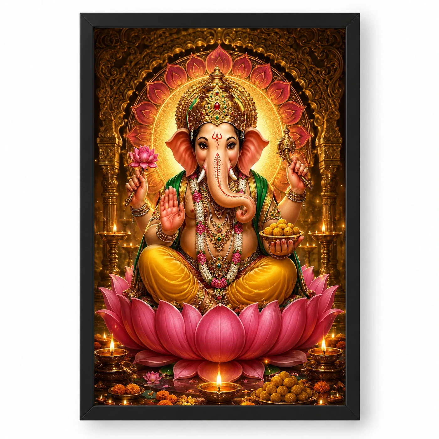 Lord Ganesha Lotus And Diya Radiance Photo Frame