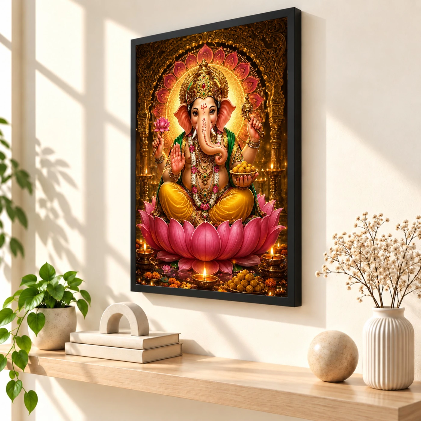 Lord Ganesha Lotus And Diya Radiance Photo Frame, view 2
