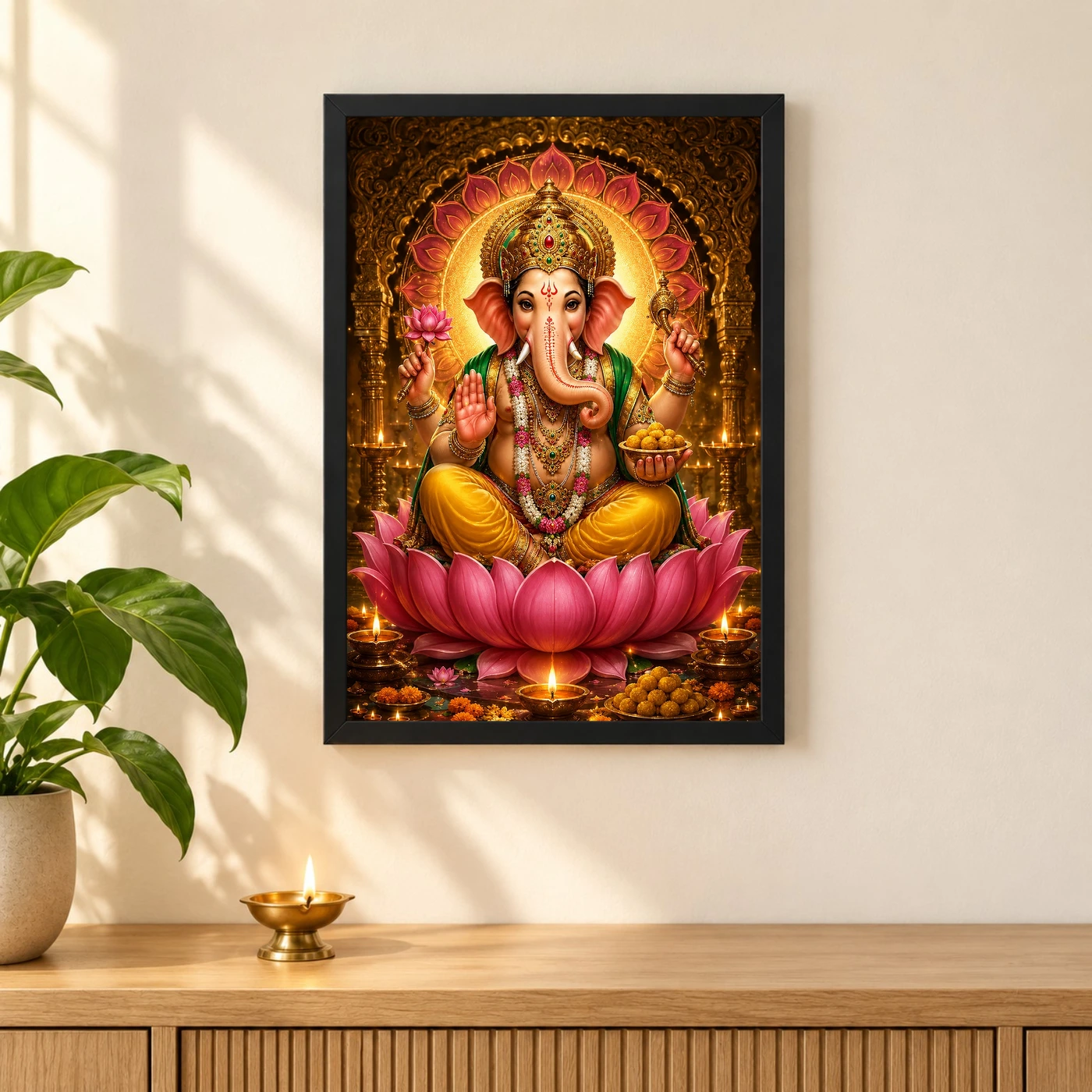 Lord Ganesha Lotus And Diya Radiance Photo Frame, view 3
