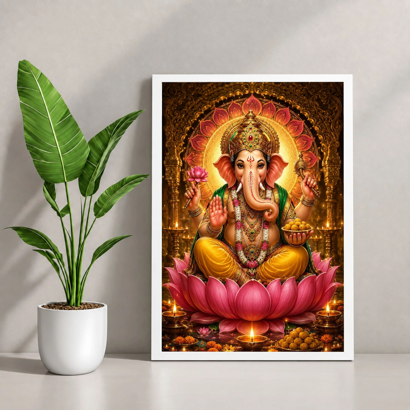 Lord Ganesha Lotus And Diya Radiance Photo Frame, view 4