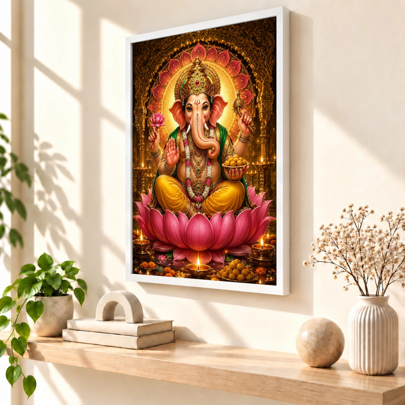Lord Ganesha Lotus And Diya Radiance Photo Frame, view 7