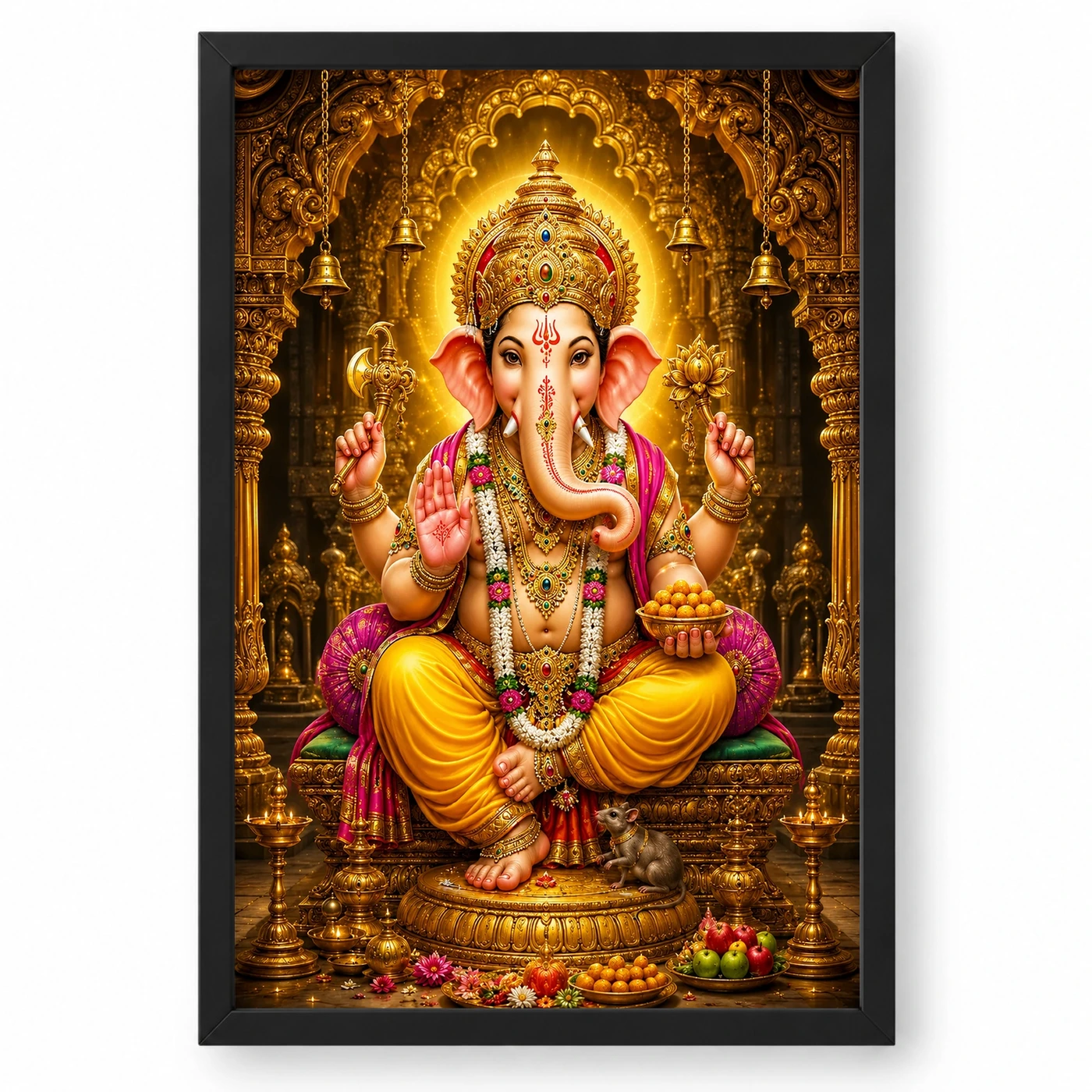 Lord Ganesha Ornate Golden Temple Darshan Photo Frame