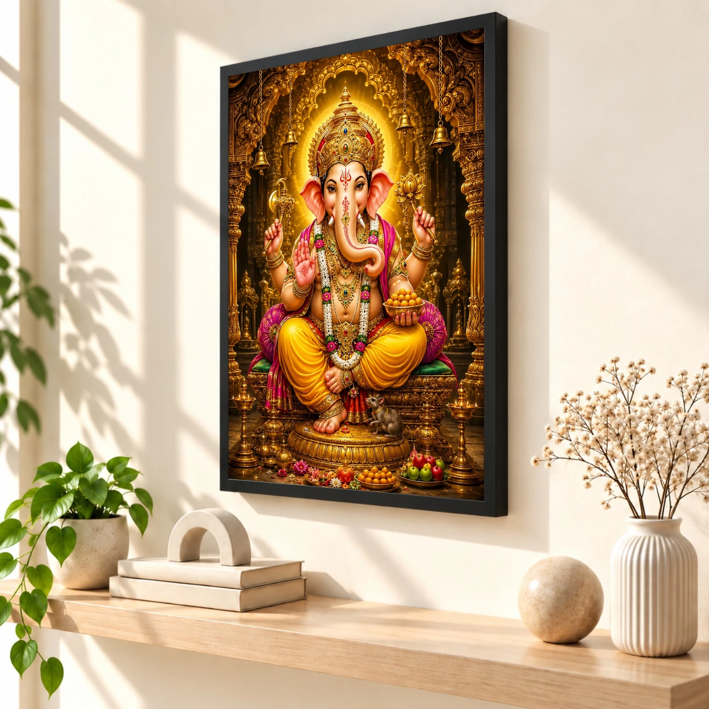 Lord Ganesha Ornate Golden Temple Darshan Photo Frame, view 2