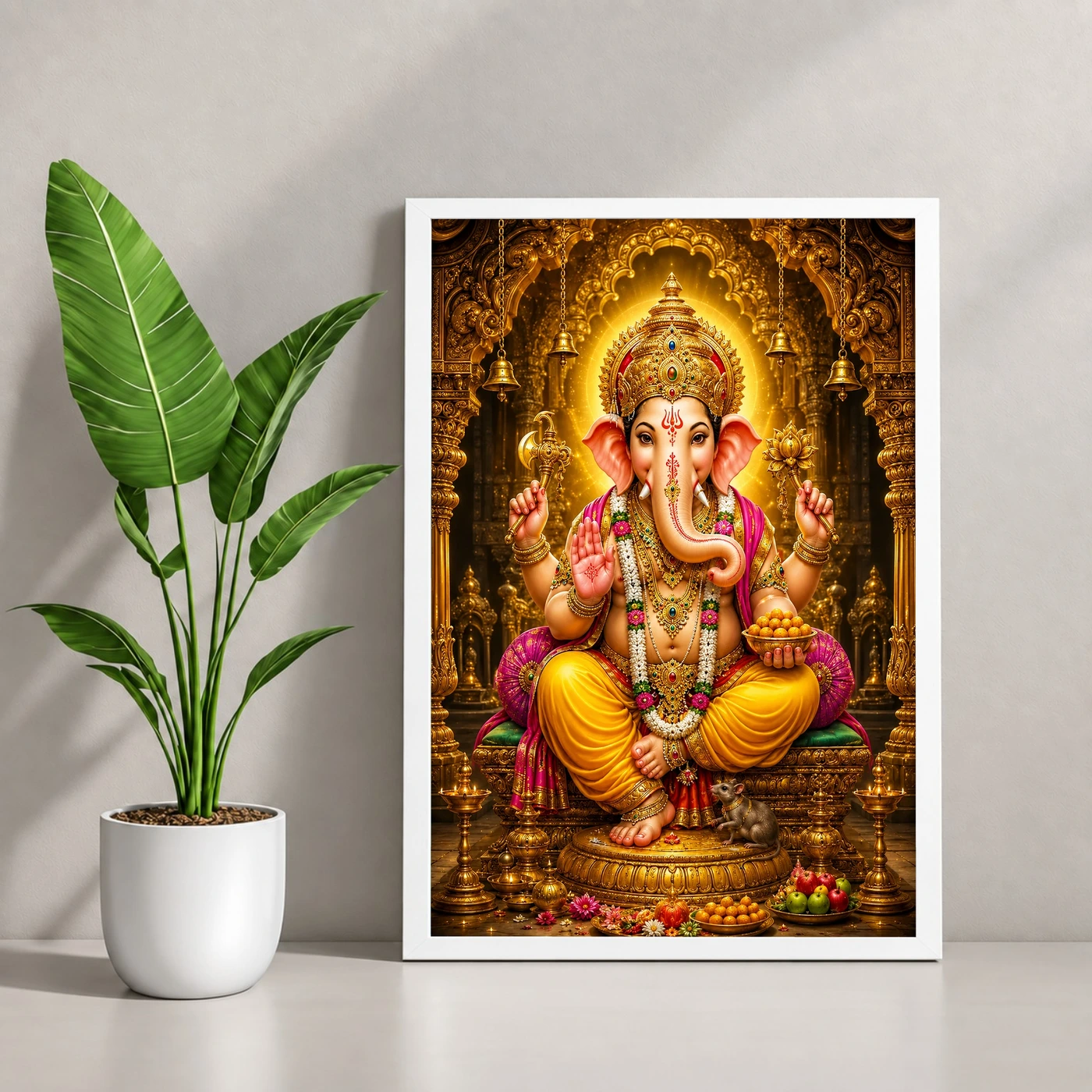 Lord Ganesha Ornate Golden Temple Darshan Photo Frame, view 4
