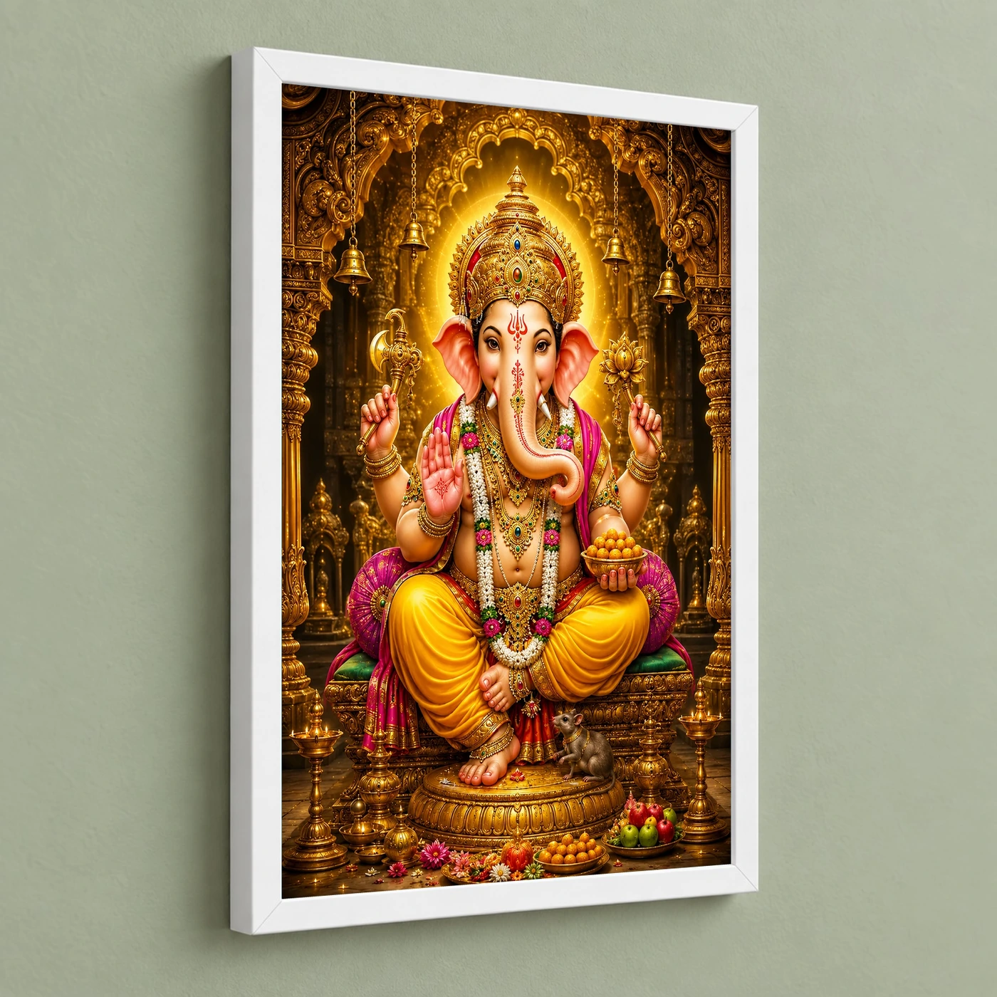 Lord Ganesha Ornate Golden Temple Darshan Photo Frame, view 5